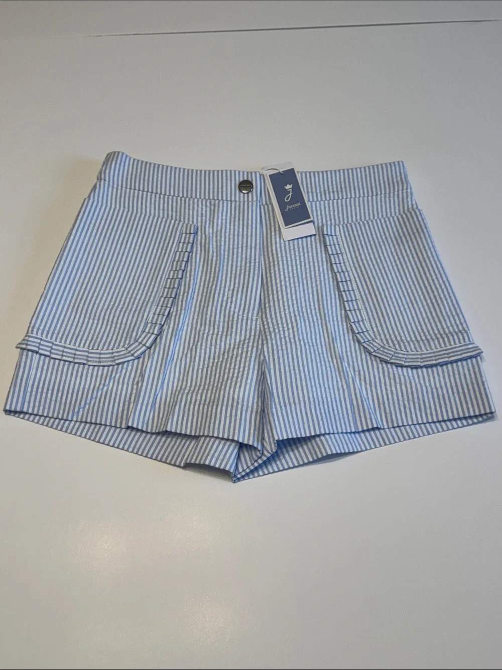 Jacadi Blue and White Seersucker Stripe Bermudas